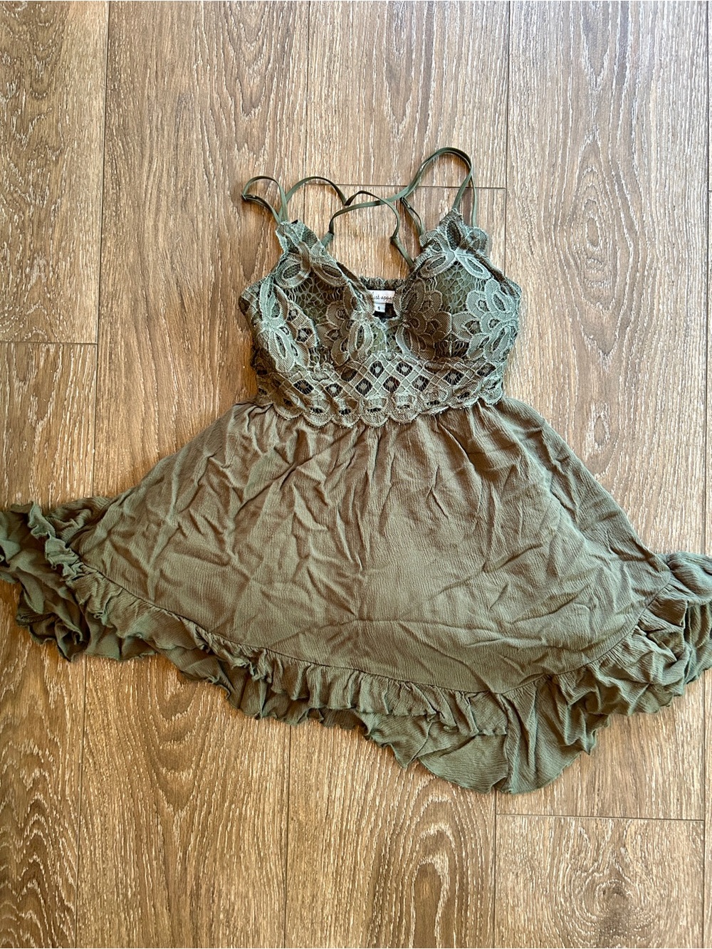 Wishlist Olive Lace-Trim Mini Dress with Ruffled Hem